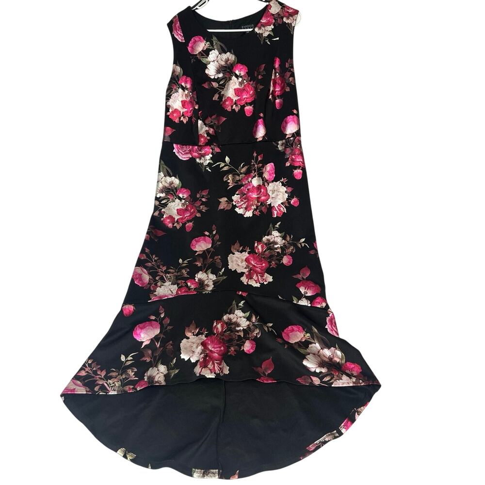 Enfocus Women formal hi/lo dress black w floral print Sleeveless womens size 16W